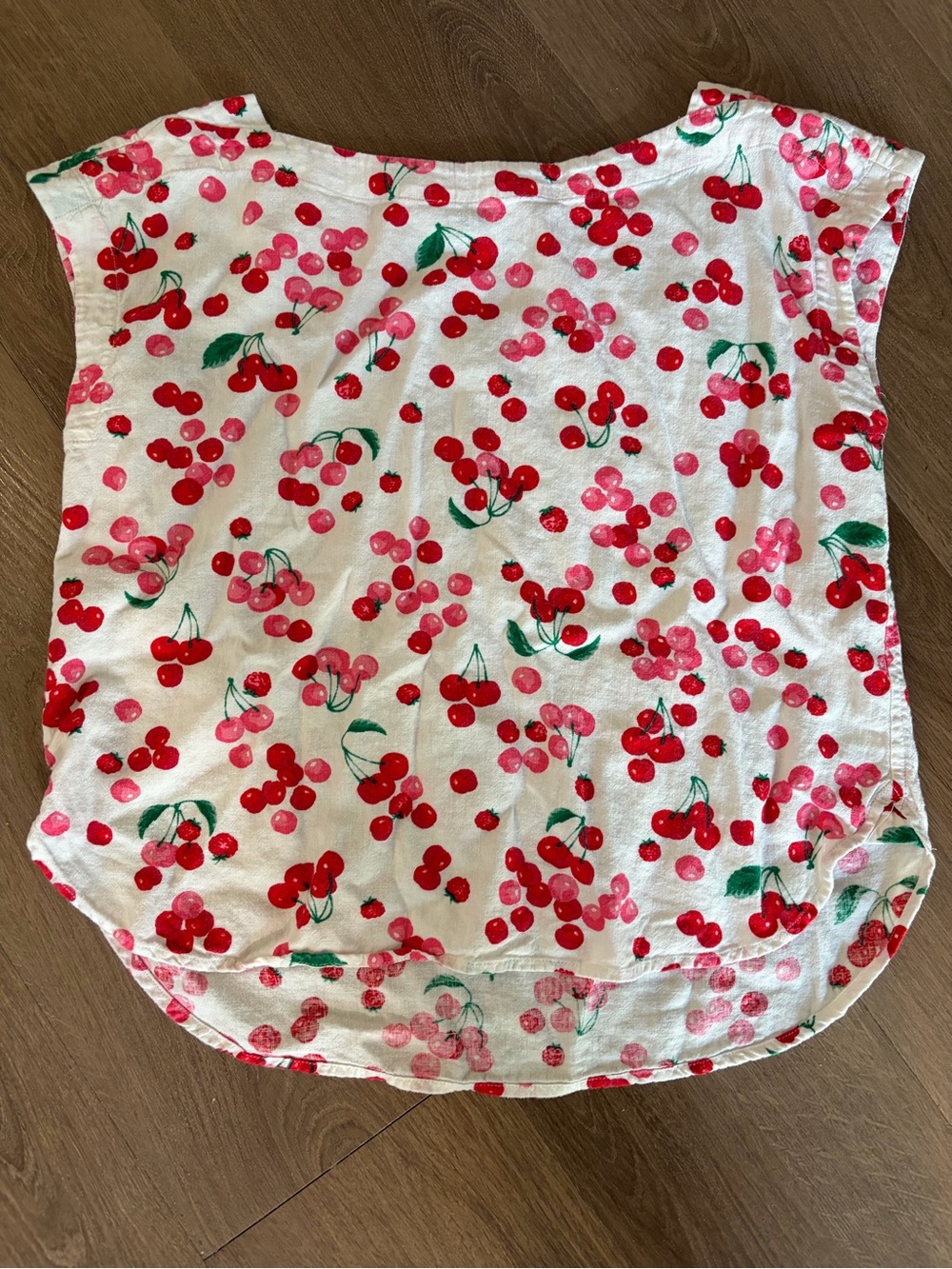 Anne Taylor Linen Blend Cherry Print Short Sleeve Top - White / Red